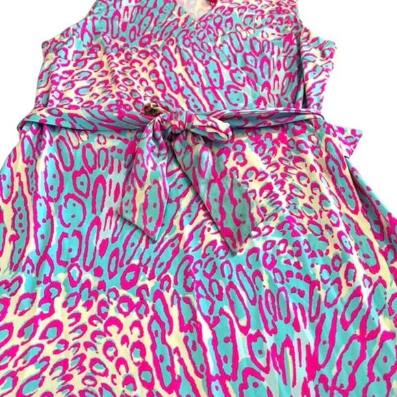 JB by Julie Brown Women Leopard Print Wrap Dress XL Sleeveless V-Neck pink/blue - Picture 4 of 7
